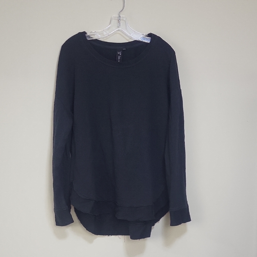 FOCIS CASUAL LIFE Black Cotton Long Sleeve Texture Cuff And Raw Edge Hem Shirt